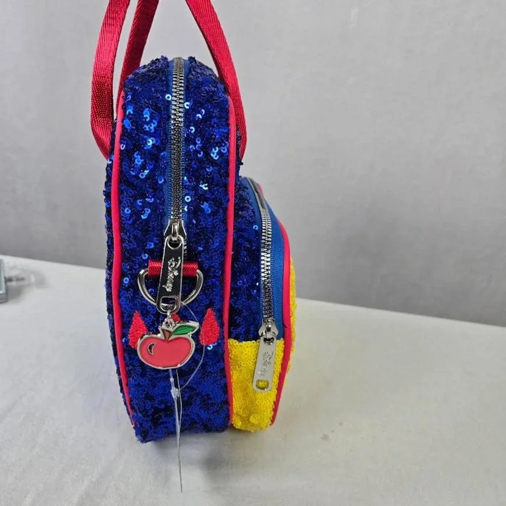 Disney Snow White Sequin Mini Backpack Bag‎ Blue Yellow Red Apple Charm NWT BD